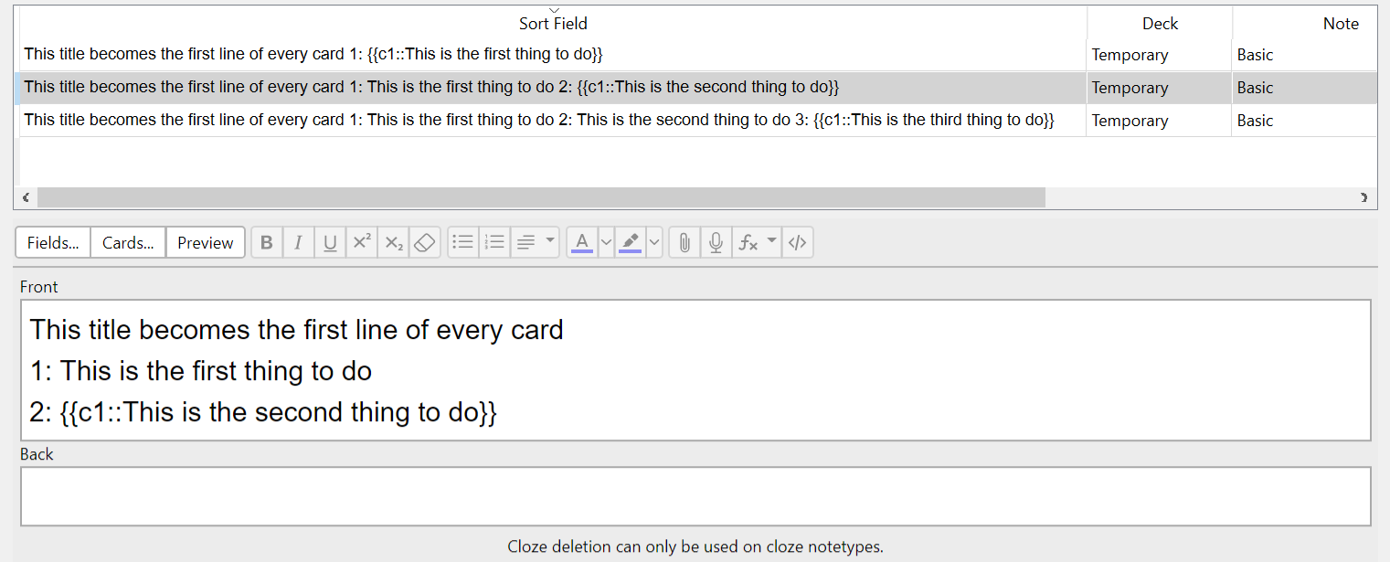 The enumeration notes made by the add-on