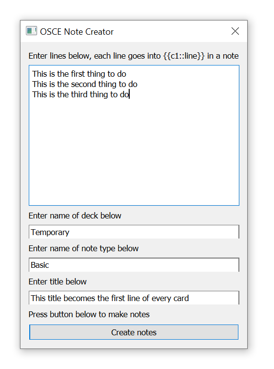 The special enumeration note-making window